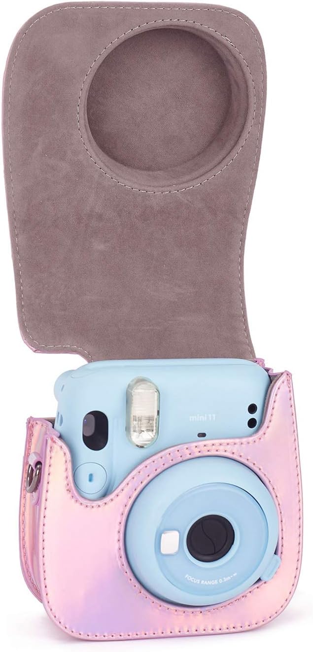 Phetium Instant mini 12 Camera Protective Case Compatible with Instax Mini 12 11,PU Leather Bag with Pocket and Adjustable Shoulder Strap (Magic Pink)