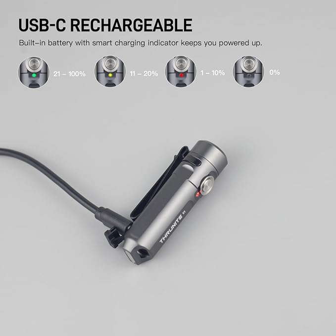 ThruNite Ti Keychain Flashlight, Compact USB-C Rechargeable Battery Mini Flash Light, Bright 650 Lumens LED Keyring Portable Light, Small EDC Pocket Torch Light for Camping, Everyday Carry