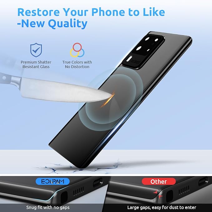 Back Glass Replacement for Samsung Galaxy S20 Ultra SM-G988 Back Cover Rear Housing with Camera Lens + Repair Tool Kit Genuine Rear Glass (Black)