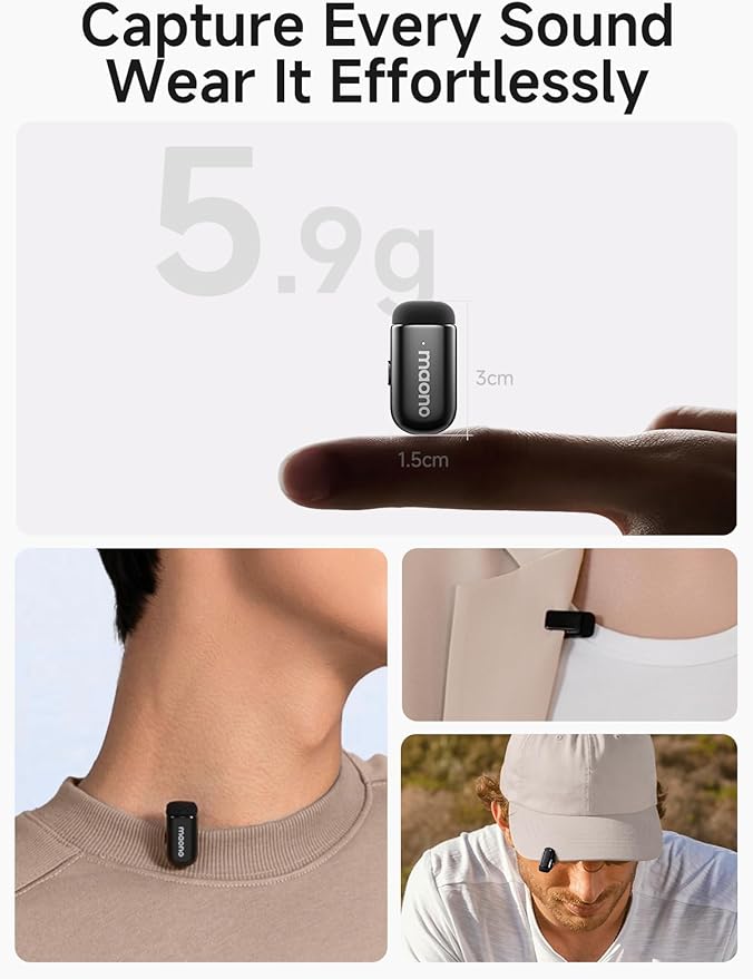 MAONO Wave T1 Mini Wireless Lavalier Microphone for iPhone 17 16 15 & Android with USB-C Plug, Noise Cancellation, AI Voice Filter, 30H Used with Charging Case for Video Recording Vlogging Podcast