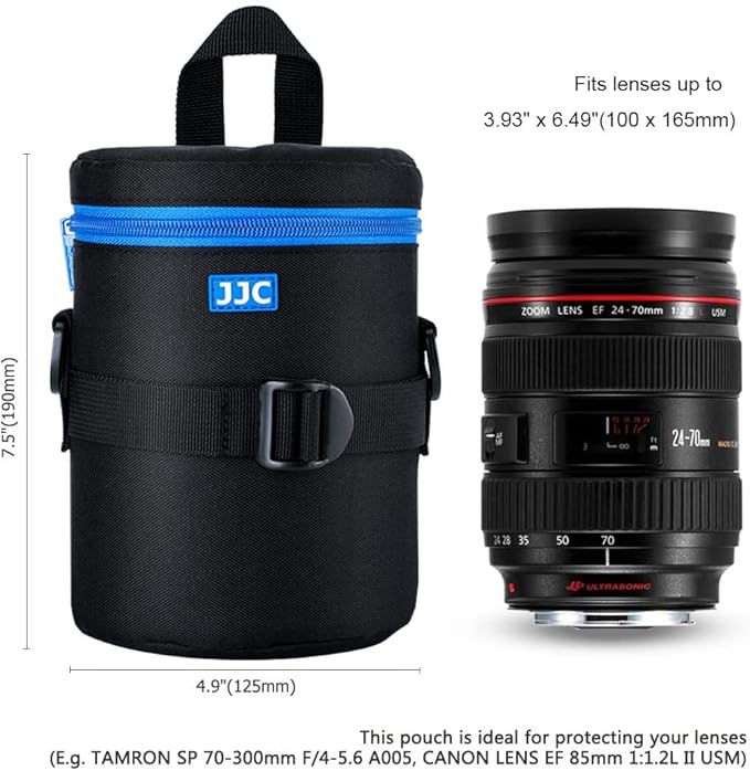 JJC Deluxe Lens Case Pouch Bag for Canon EF 24-70mm f2.8L USM/EF 50mm f1.2L USM/EF 85mm f1.2L II USM, Tamron SP 70-300mm f4-5.6 A005, Sigma APO DG 70-300mm f4-5.6 & More Lens below 3.9" x 6.5"(D x L)