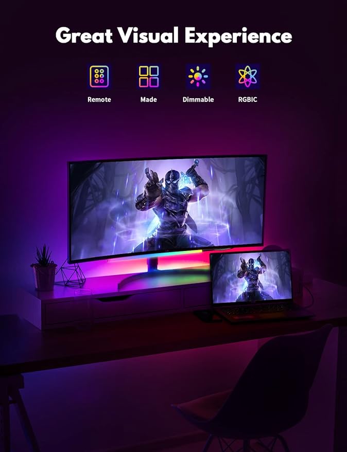 Under Monitor RGB Light Bar, LED Light for Desk Gaming Setup, USB Powered Keyboard Light, 12 Inch 5V, 353 Color Change Modes, Wireless Remote, LED Ambient Lights for Room Decor, Desk Setup, PC