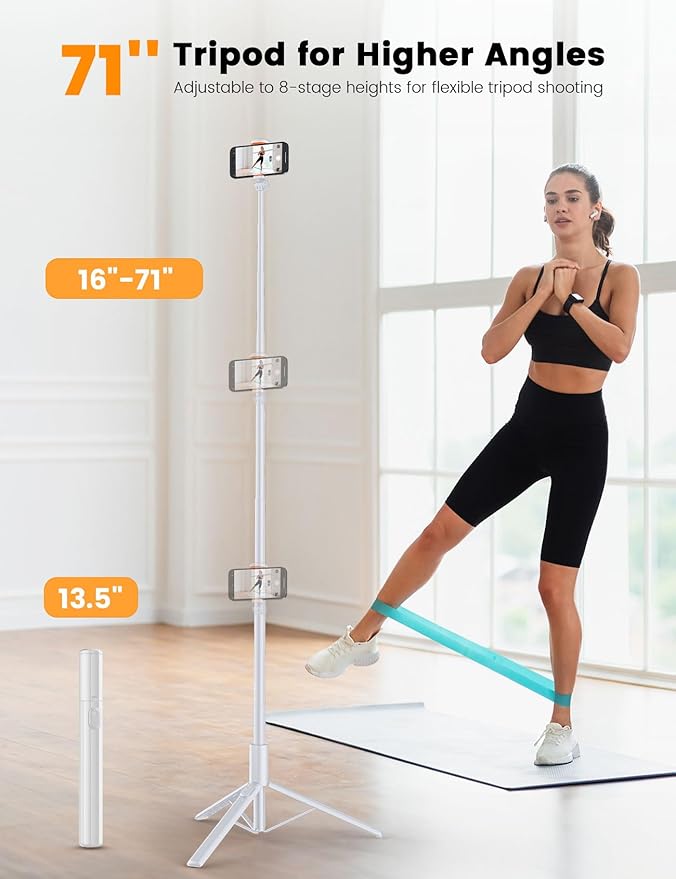 71" Phone Tripod, NT79 Extendable Selfie Stick with 1/4" Camera Mount for Cell Phone＆Camera, Phone Tripod Stand Holder with Remote Compatible with iPhone Android, Camera (White)