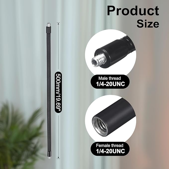Awclub 20-Inch Flexible Gooseneck Tubing, 1/4"-20 Male to Male Thread Universal Arm Gooseneck Extension Holder for Microphone, Tripod Phone, Camera, LED Video Lights