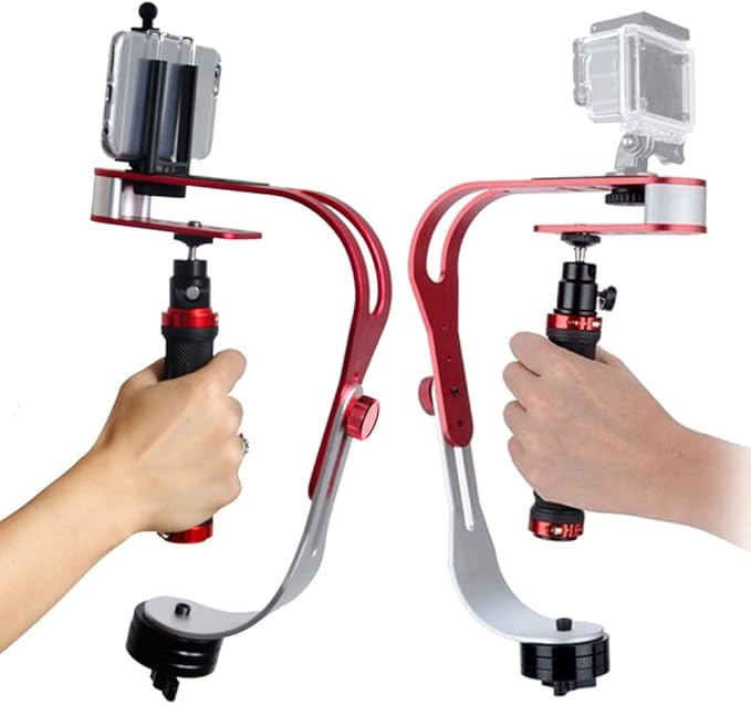 AFUNTA Pro Handheld Video DSLR Camera Stabilizer Steady Compatible GoPro Cannon Nikon Sony Camera Cam Camcorder DV Smartphone up to 2.1 lbs with Smooth Pro Steady Glide -Red/Silver/Black