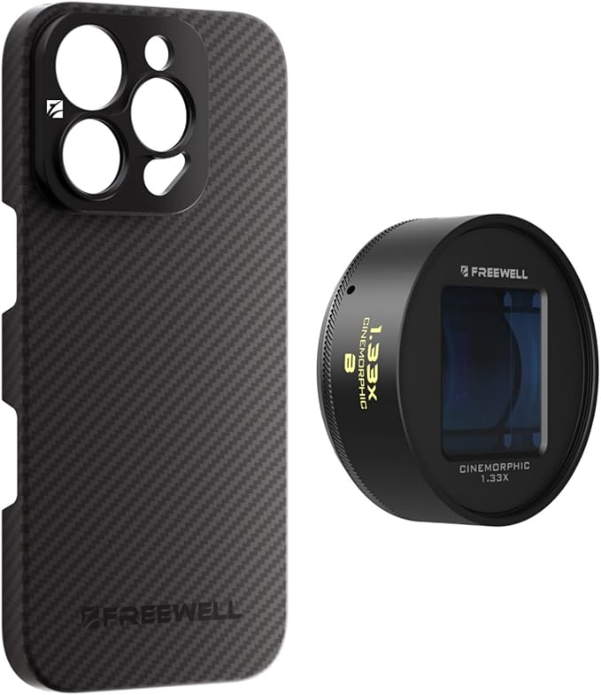 FREEWELL Pro Filmmaker Case and 1.33 Bule Anamorphic Lens Kit Compatible with iPhone 16 Pro Max-17mm Lens Mount