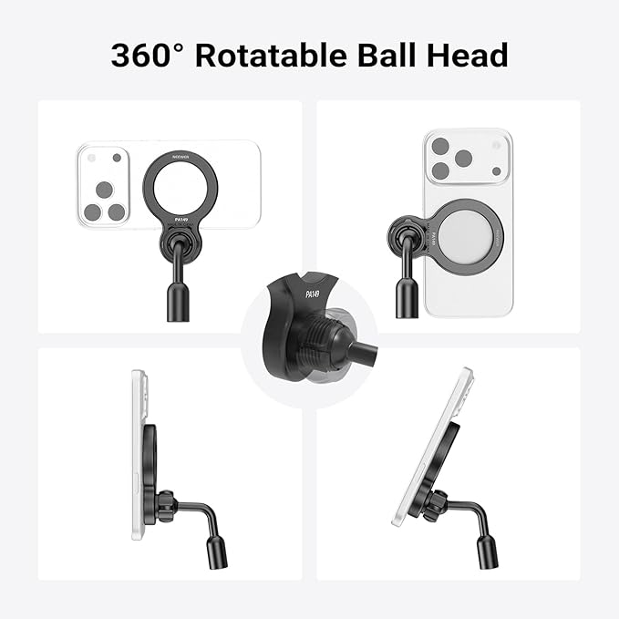 NEEWER Basics Magnetic Phone Tripod Mount Adapter, 360° Ball Head Aluminum Compact Lightweight Portable Phone Holder Attachment Compatible with MagSafe iPhone Samsung Android Video Recording, PA149