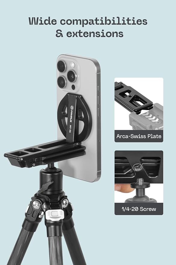 FANAUE Magnetic Tripod Mount - 360° Adjustable Aluminum Stand, Portable Foldable Design, Strong Magnetic Compatible Holder for iPhone, iPad, Smartphones, Vlogging, and Content Creation