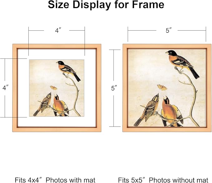 BKABOT 5x5 Picture Frame, Gold Metal Photo Frames with HD Glass, Fits 4x4 with Mat or 5 x 5 without Mat, Display for Wall and Table, 1 Pack