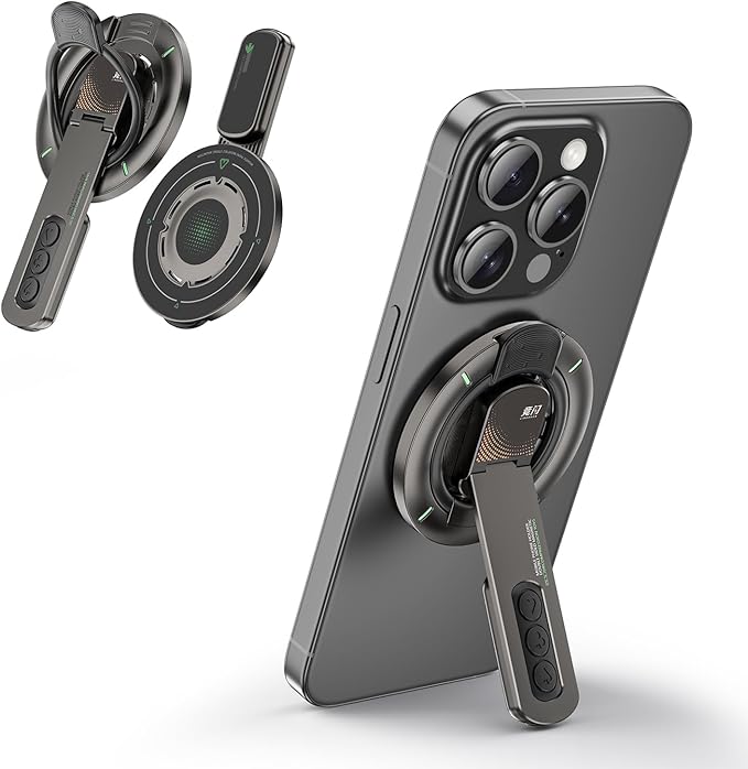 Phone Grip for Magsafe Phone Stand 360°Roration Gym Holder Phone Kickstand Silicone Finger Ring Innovative Pressure-Relief Damping Hinge Design with Magnet Ring Compatible All Phones, Black