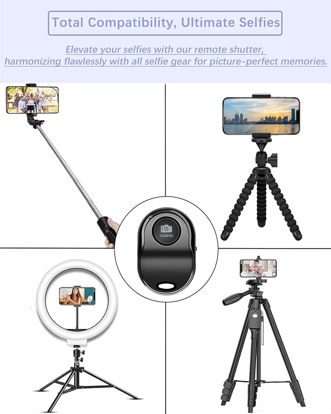 Remote Shutter for iPhone Camera, Bluetooth Remote for Android, Hands Free Works with Take a Christmas Family Portrait, Create Amazing Photos and Selfies, Wrist Strap Included（3 Pack） (Round)