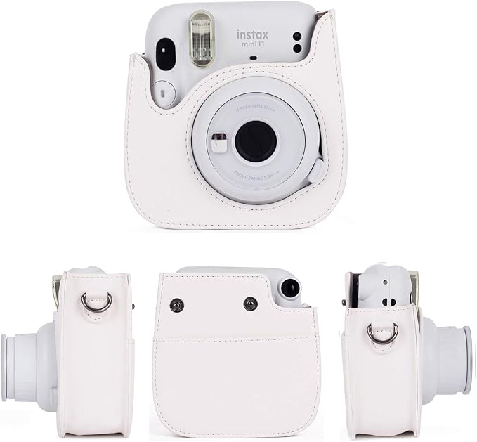 Phetium Instant mini 12 Camera Protective Case Compatible with Instax Mini 12 11,PU Leather Bag with Pocket and Adjustable Shoulder Strap (White)