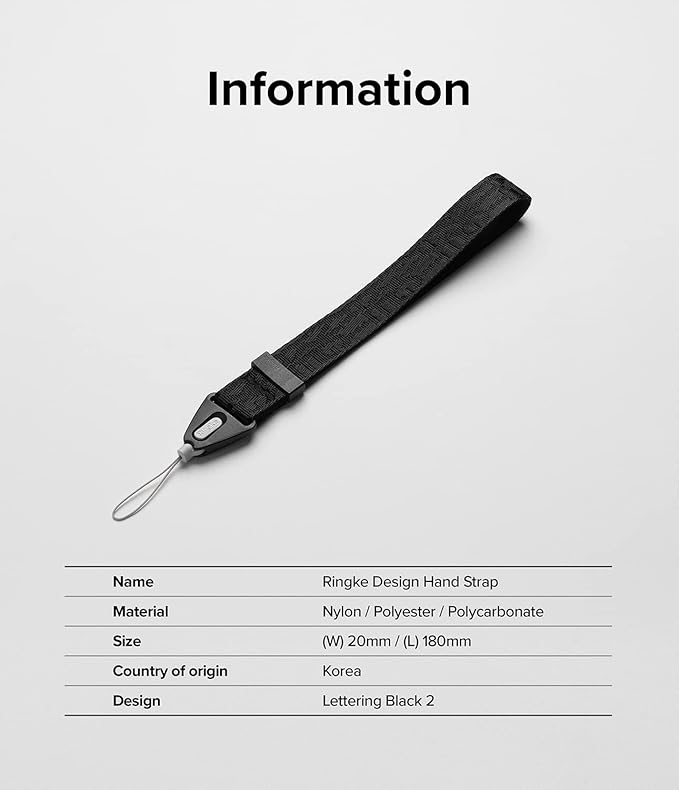 Ringke Hand Strap [Phone Wrist Strap] Designed for Camera Strap and Phone Strap, Adjustable Sturdy Universal Lanyard Compatible with Camera and Phone Case - Lettering Black 2