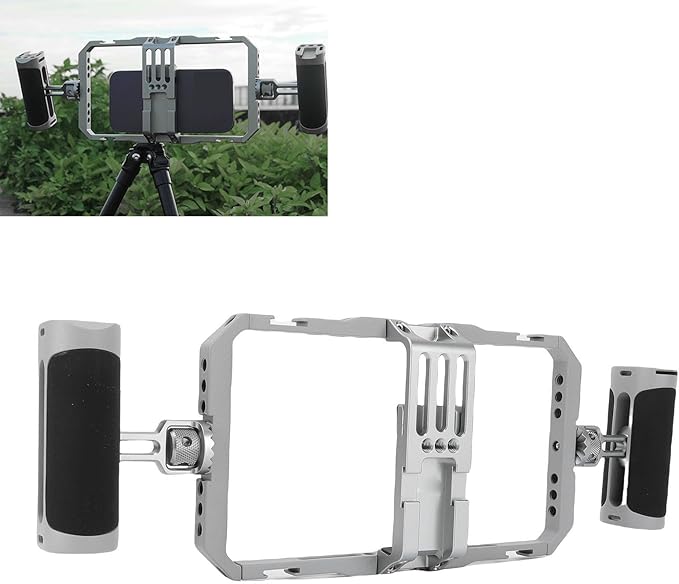 Fabater Universal Smartphone Video Rig, Aluminium Alloy Phone Video Cage Grip with Double Silicone Hand Grip, Multi Interface Expansion Filmmaking Vlogging Rig for Videomaker