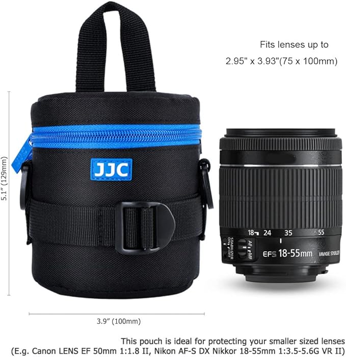 JJC Deluxe Lens Case Pouch Bag for Canon EF-S 18-55mm/EF 50mm f1.8/RF-S 18-150mm, Nikon AF-S 18-55mm/AF-P 18-55mm/AF-S 50mm f1.8, Fujifilm XC 16-50mm/XF 18-55mm & More Lens Below 2.95" x 3.93"(D x L)
