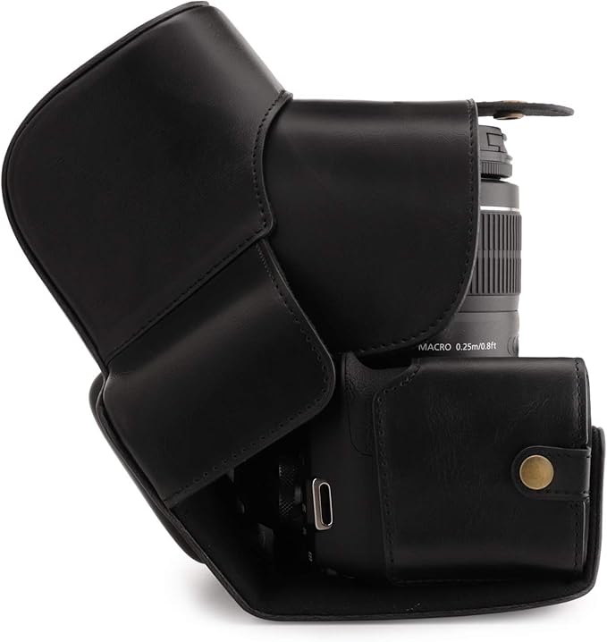 MegaGear MG1607 Ever Ready Leather Camera Case compatible with Canon EOS Rebel T7 (18-55mm), 2000D (18-55mm) - Black