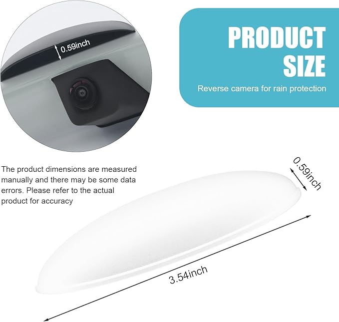 Car Rearview Camera Cover, Rain and Snow Proof Reversing Camera Protection for Clear Imaging, Wider Longer Waterproof Shield, Universal Self-Adhesive Exterior Modification for Cars (White)