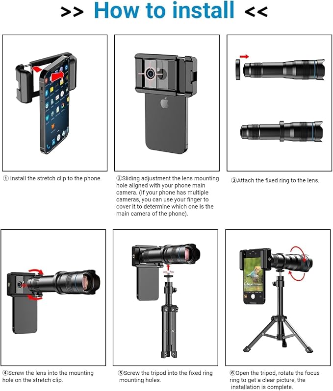 Evil eye 36X Telephoto Lens, High Power HD Telephoto Phone Lens with Tripod and Phone Clip for Android & iPhone, Samsung and Most Smartphone