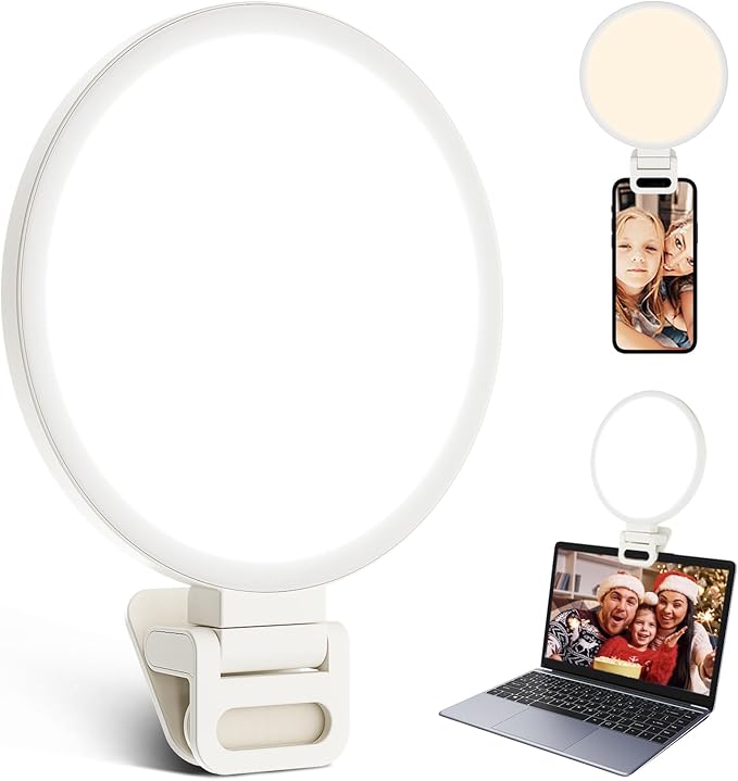 5-Inch Clip-On Video Conference Light, Side-Emitting LED Laptop Ring Light with 3 Color Modes & 10 Brightness Levels, USB Powered for Zoom, Streaming, Photography