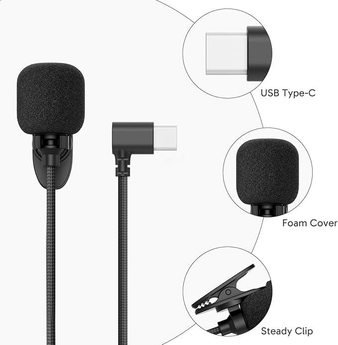 AKASO External Microphone EK7000/ EK7000 Pro/Brave 4//Brave 7 LE/Brave 4 Pro/ V50X/ V50 Elite Action Camera with a Type-C to Micro USB OTG Cable