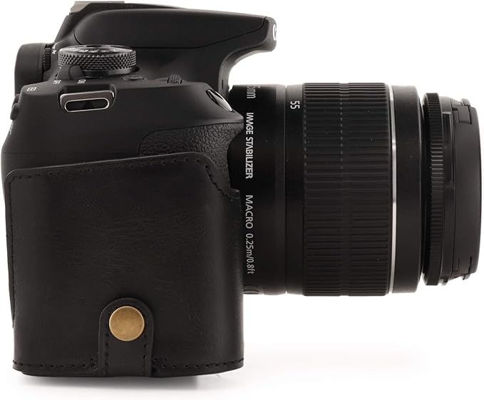 MegaGear MG1607 Ever Ready Leather Camera Case compatible with Canon EOS Rebel T7 (18-55mm), 2000D (18-55mm) - Black
