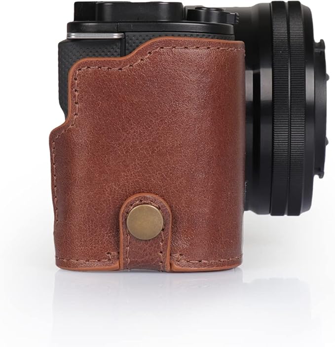MegaGear Ever Ready Genuine Leather Camera Half Case Compatible with Sony ZV-E10 (Brown)