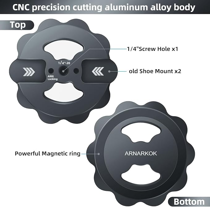 Magnetic Phone Tripod Mount,1/4" Thread Cold Shoe 360° Rotation,Compatible with iPhone16 15 14 13 12 Pro All Series,Magnetic Ring iPhone Tripod Mount Adapter