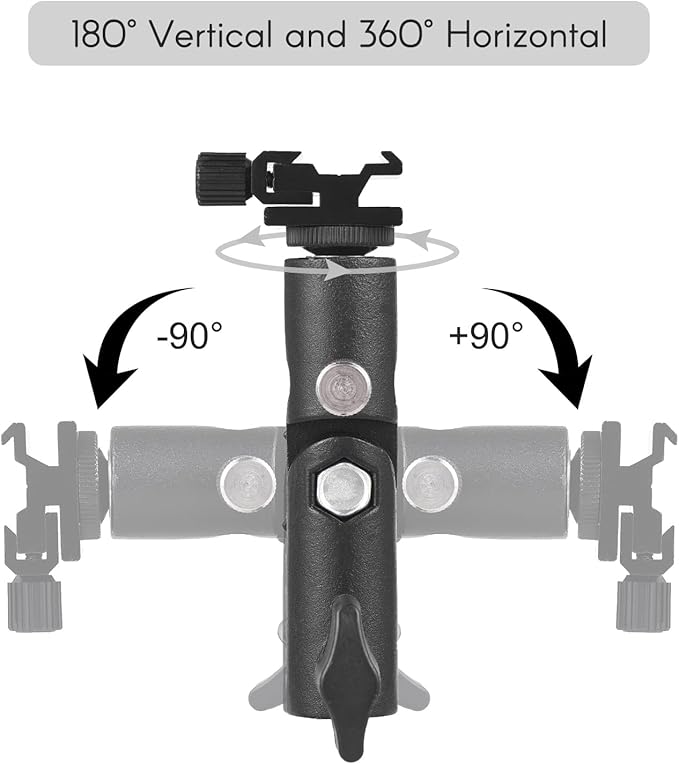 Qiilu Camera Flash Bracket, Bracket Flash Stand Bracket with Cold Shoe Mount 1/4 Inch & 3/8 Inch Screw Hole, Umbrella Mount Holder Flash Light, Universal E Type Metal Bracket for Most
