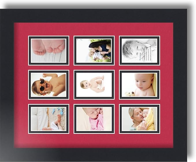 Art to Frames Double-Multimat-78-762/89-FRBW26079 Collage Photo Frame Double Mat with 9 - 2x3 Openings and Satin Black Frame
