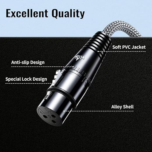 XLR Cables 2FT/0.6M, Premium Nylon Braided & Gold-Plated Rean Connectors,Balanced Microphone Cable with 3-Pin XLR Male to Female Mic Speaker Cable -Gray