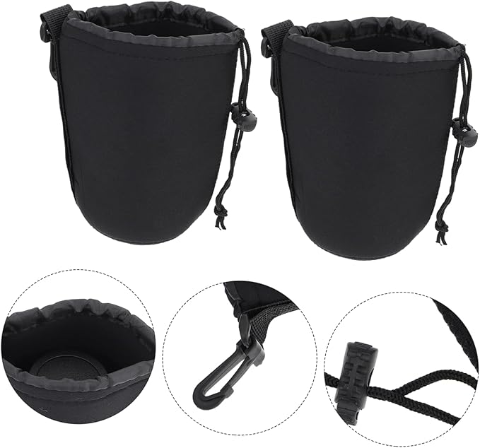 Camera Lens Bag 2Pcs Neoprene Padded Lens Pouch with Drawstring Protective Case for Dslr Lenses 5.5 X 3.7 X 3.7 Inch Compact Storage