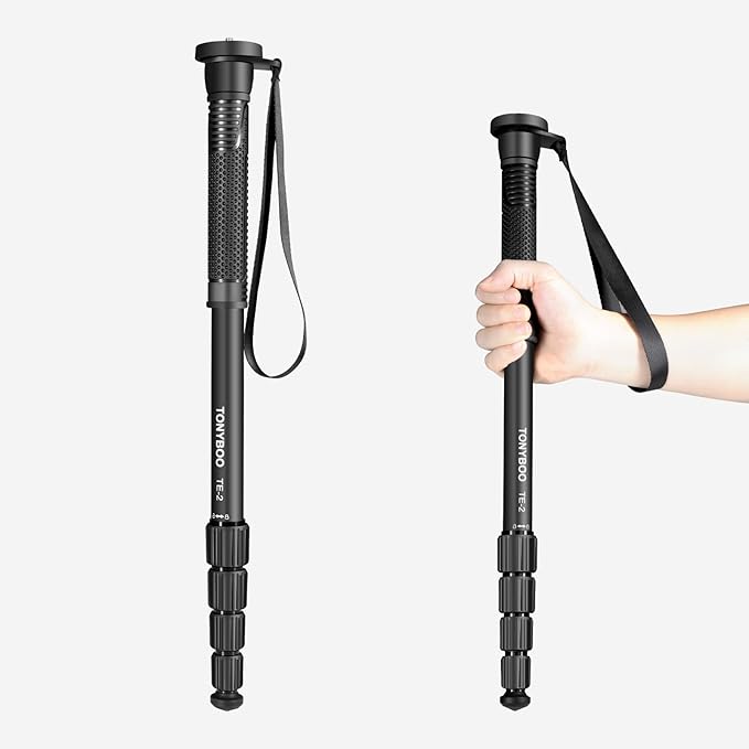 TONYBOO 65” Camera Monopod, Φ25mm 6-Section Aluminum Camera Monopod Stand, with Wrist Strap, Rubber Grip, Twist Locks, Compatible with Photography DSLR Camera Mirrorless, Load up 8kg- TE-2