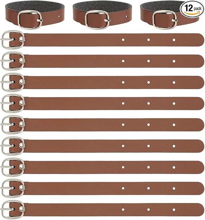 FINGERINSPIRE 12 pcs PU Leather Luggage Tag Straps 7.87" Saddle Brown Leather Luggage Tag Loops with Alloy Buckle Name Strap Tag Holder for Suitcases Briefcase Backpacks Travel Hanging Accessories