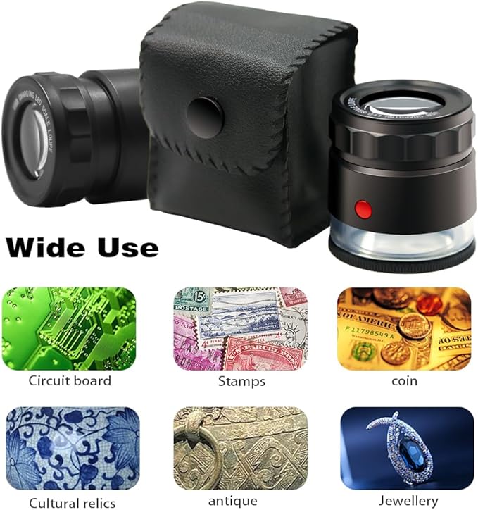 10x Loupe Magnifier Rechargeable Jewelers Loupe with UV and LED Lights, Illuminated Eye Loop Adjustable Focus Jewelry Magnifying Glass with Detachable Reticle Scale for Gemstones Identification