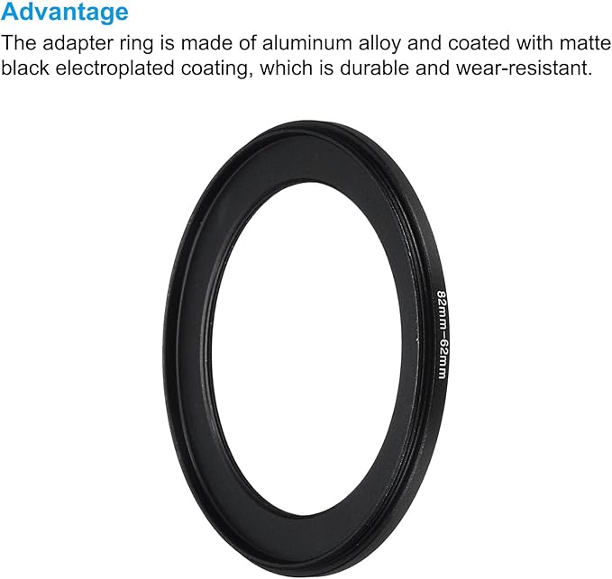 PATIKIL 82mm-62mm Metal Step Down Ring with Cleaning Cloth, 2 Pack Camera Lens Filter Adapter Ring Aluminum Filter Adapter Ring for Camera Lenses Hood, Black