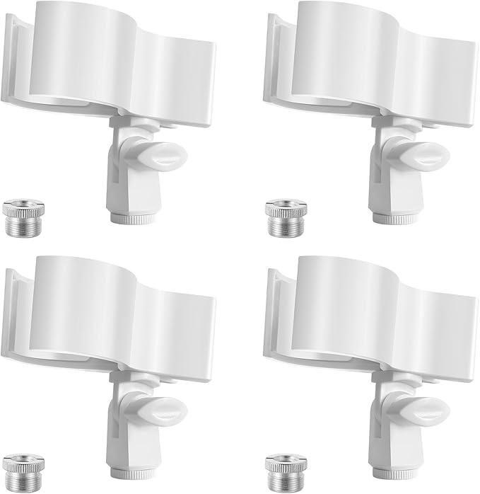 BILIONE 4 Pcs Versatile Mic Clip, Adjustable Microphone Holder Clip for Microphones with Outer Diameter Between 32mm and 60mm, with 5/8" to 3/8" Screw Adapter (White)