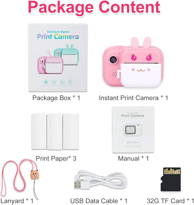 MINIBEAR Kids Camera Instant Print Camera for Kids Digital Camera Toddler Toys Christmas Birthday Gifts for 3 4 5 6 7 8 9 10 Year Old Boys Girls, Pink