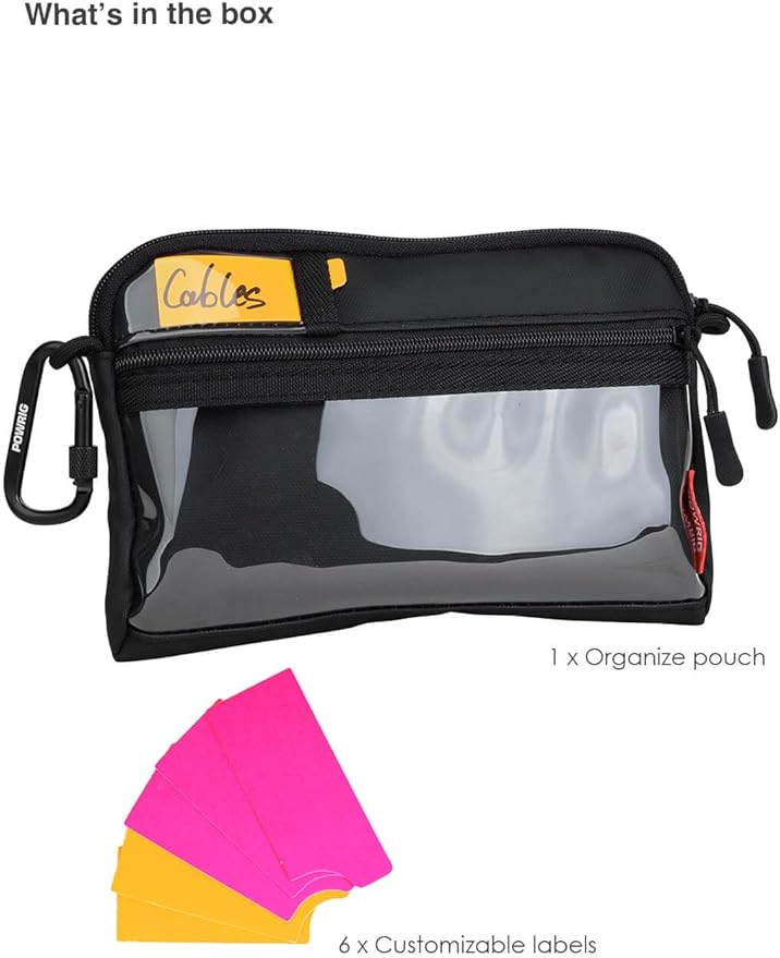 Video Accessories Organizer Pouch with Clear Window, 900D PU Utility Bag for Camera Accessories, Cable Storage, Battery Case, Small Tool Bag with Carabiner & ID Labels, for Travel Filming