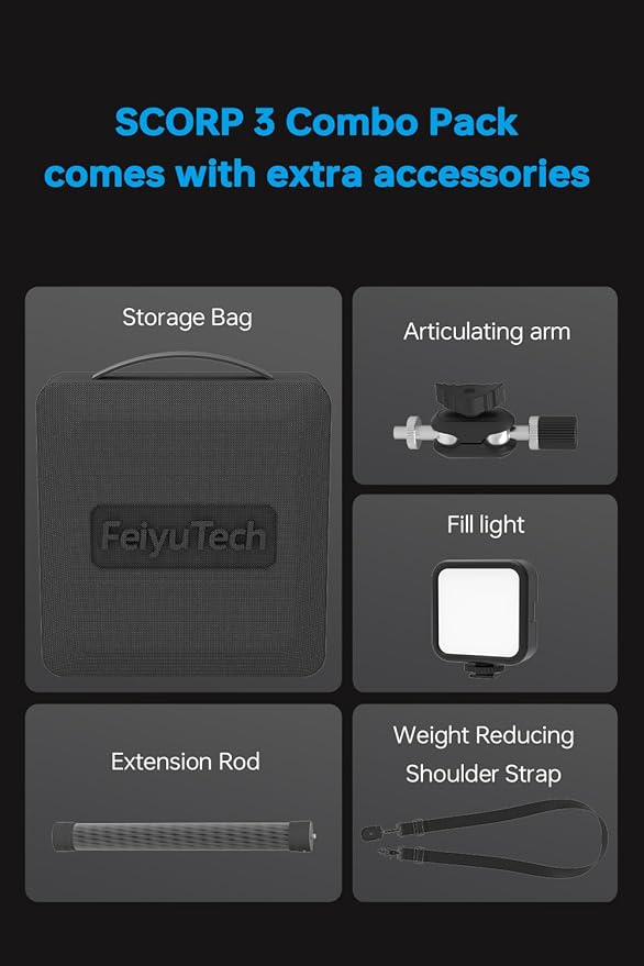 FeiyuTech SCORP 3 [Kit] Gimbal Stabilizer for Canon/Sony/Nikon/Fujifilm – 7.72lbs Payload, Detachable Handle, Built-in AI Tracking, Native Vertical Shooting, Professional Video Stabilizer with Case