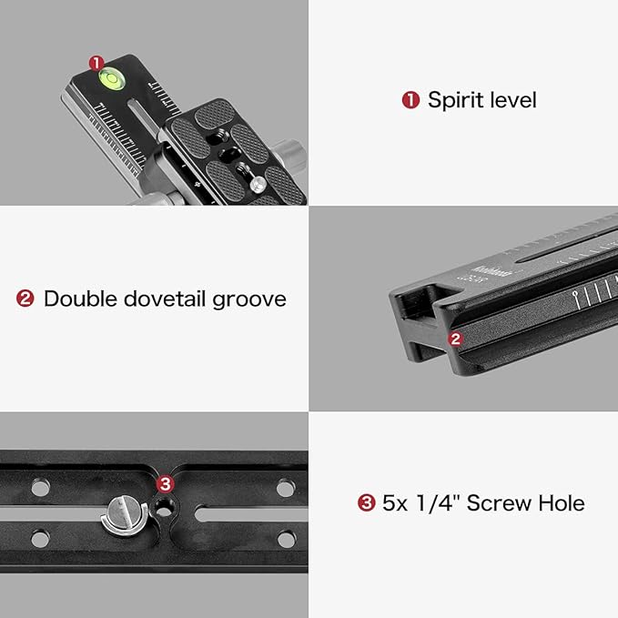 Koolehaoda 240mm Professional Rail Nodal Slide Metal Quick Release Clamp,Dual Dovetail Camera Bracket Mount with Double-Sided Clamp can be Rotated 90°, for Camera with Arca Swiss Compatible