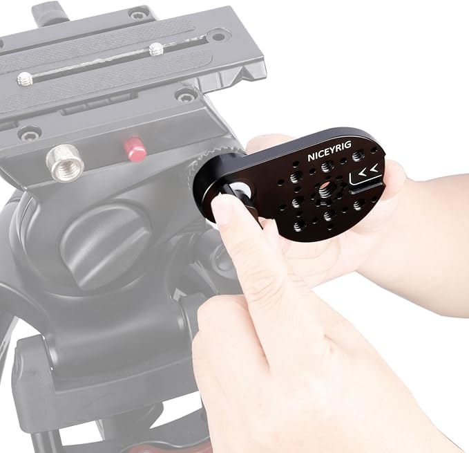 Niceyrig Video Tripod Extension Side Plate with Cold Shoe 1/4'' & 3/8'' ARRI Hole, M8 Threaded 30-Gear Type Rosette Mount Adapter Applicable for Benro, Miliboo, Teris, Weifeng - 592