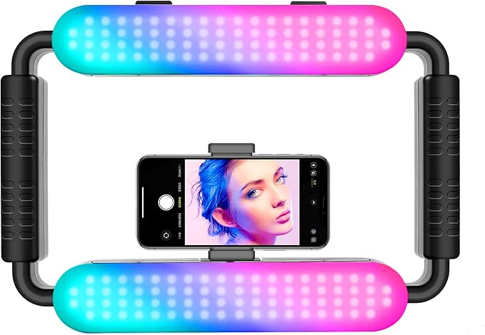 GVM Smartphone RGB Video Lighting Rig, Camera Video Stabilizer, Selfie Light Professional LED Ring Light, Compatible with Phone, Action Camera, YouTube, Vlogs, Filmmaking, Makeup & Video Recording