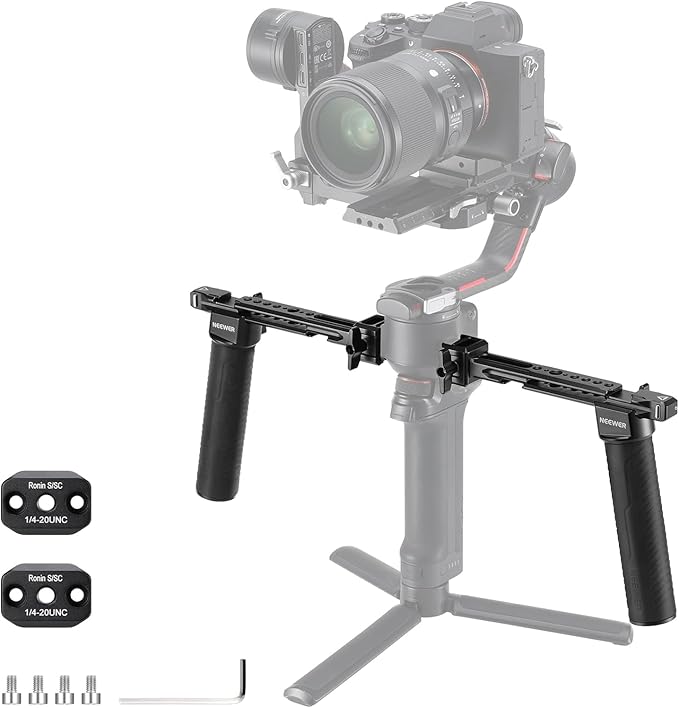 NEEWER Dual Handgrip Compatible with DJI RS5 RS4 RS4 Pro RS3 RS3 Pro RS2 RSC2 Ronin S SC Gimbal, Dual Handle Kit with 2 Mini NATO Rails, Quick Release NATO Clamps, 1/4" & 3/8" Threads, GA006