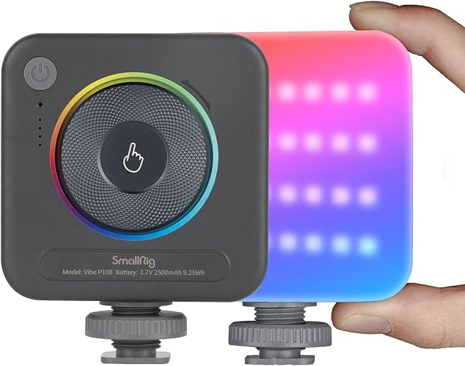 SmallRig P108 RGB Video Light,Portable LED Camera Lights 360° Full Color Photography Lighting w 3 Cold Shoe, 2500mAh Rechargeable On-Camera Video Light Panel 2700K - 6500K for YouTube, Vlogging