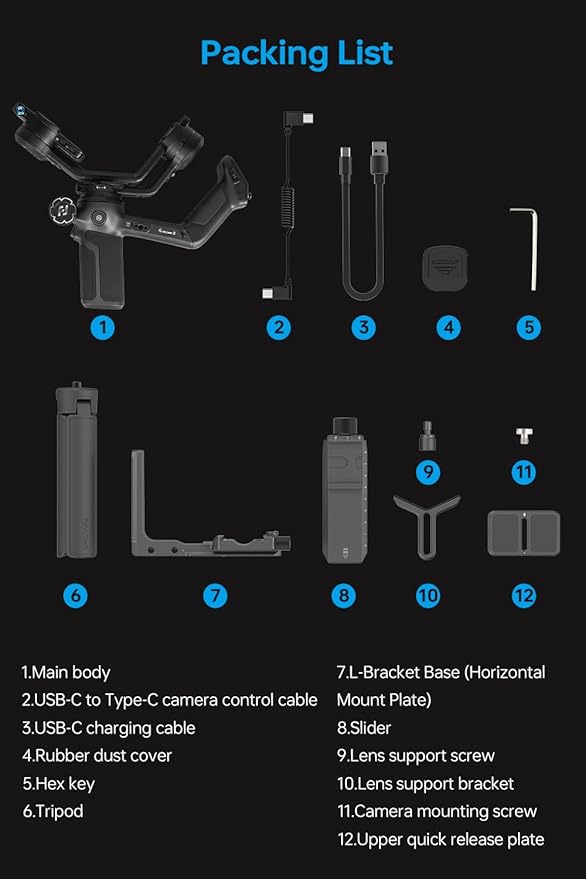 FeiyuTech SCORP 3 Camera Gimbal Stabilizer – 7.72lbs Payload, Detachable Handle, Built-in AI Tracking, Professional Handheld Gimbal for Sony/Canon/Nikon/Fujifilm/Panasonic, Native Vertical Shooting