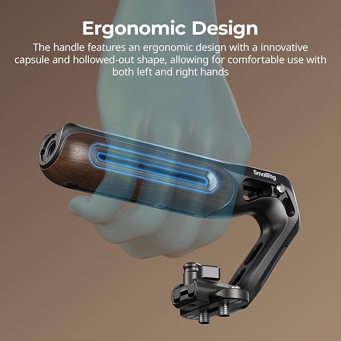 SmallRig Wooden Top Handle with NATO Clamp & NATO Rail, Wooden Top Handle for Camera Cage, Load Capacity up to 15kg / 33.1lb, 3/8"-16 Locating Holes for ARRI & 1/4''-20 Threaded Holes - 5251