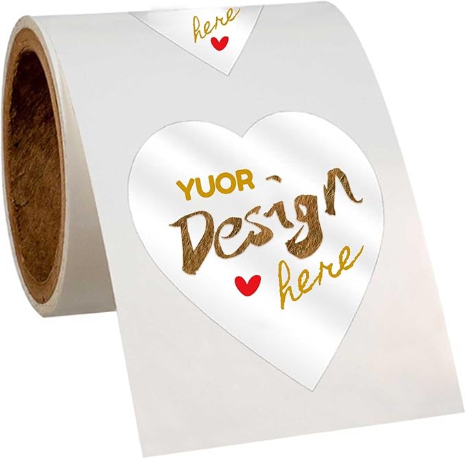 Inshoney Custom Sticker Rolls Labels Personalized Any Logo, Picture, Text Customized Name Labels 100-500pcs Waterproof (Heart)