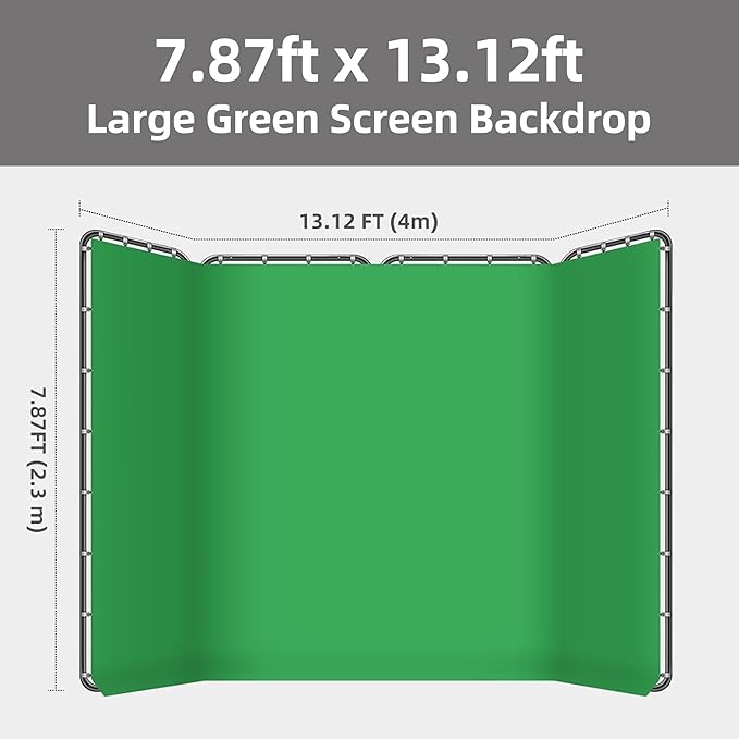 7.87ft x 13.12ft Green Screen Backdrop Kit with Stand, Adjustable Background with Heavy Duty Stand, Large Collapsible Backdrop for Studio Photography, Video Shooting, Live Streaming, Gaming