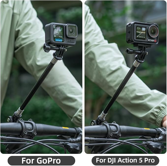 SUREWO Aluminum Motorcycle Bike Handlebar Mount for Insta360 X5,Bike Handlebar Selfie Stick Mount with Adjustable Aluminium Alloy Rod for Insta360 X5 X4 X3 X2 X,DJI Action 5Pro/4/3,GoPro