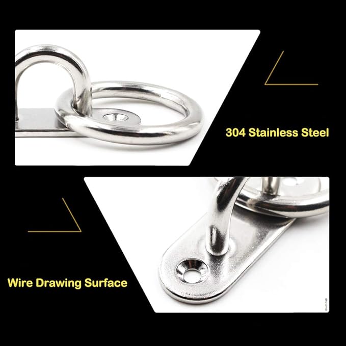 304 Stainless Steel Eye Pad Plate with Ring 9mm Anchor Mount with Ring Great for Yoga Swings Hammocks/Boat Rigging/Marine Deck Hardware/Suspension Training Straps